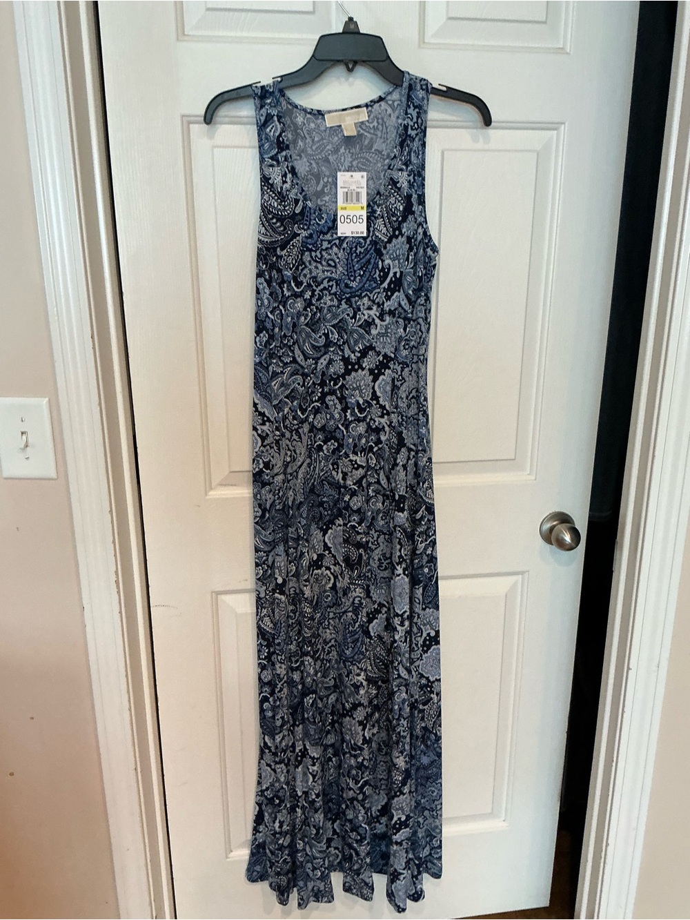 Michael Kors Navy and White Paisley Maxi Dress